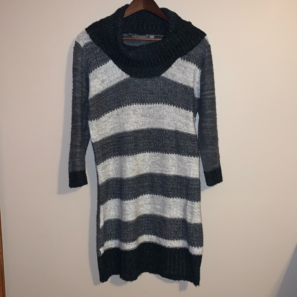 NY Collection - Cowl neck striped three quarter sleeved sweater dress - size L